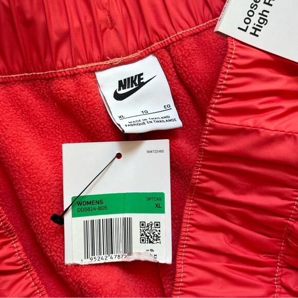 Nike Women’s Swoosh Loose Fit Red Orange Plush Fleece Barrel Leg Pants Size XL - Picture 8 of 12